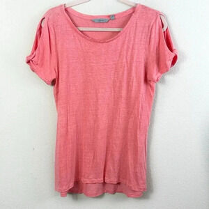 Athleta Cut Out Shoulder Short Sleeve Tee Shirt Top size M in coral orange pink